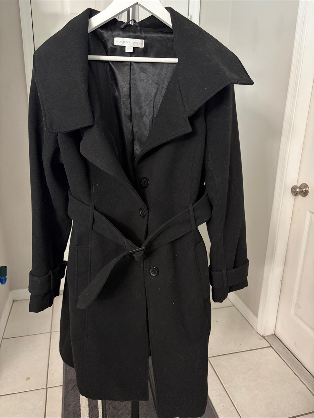 New York & Company Black Belted Trench Coat